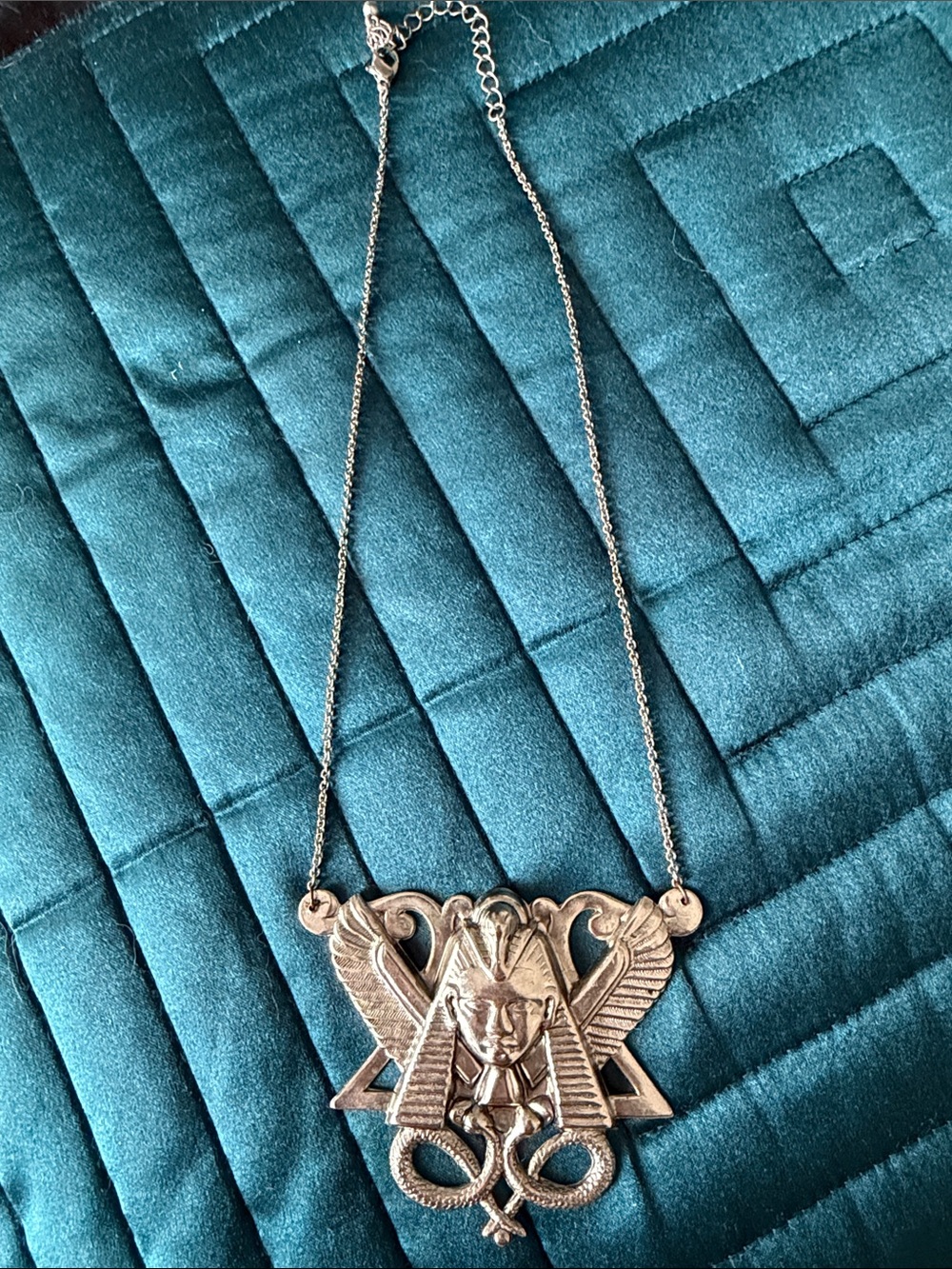 Silver Tone Egyptian Pharaoh Statement Necklace - Women Jewelry
